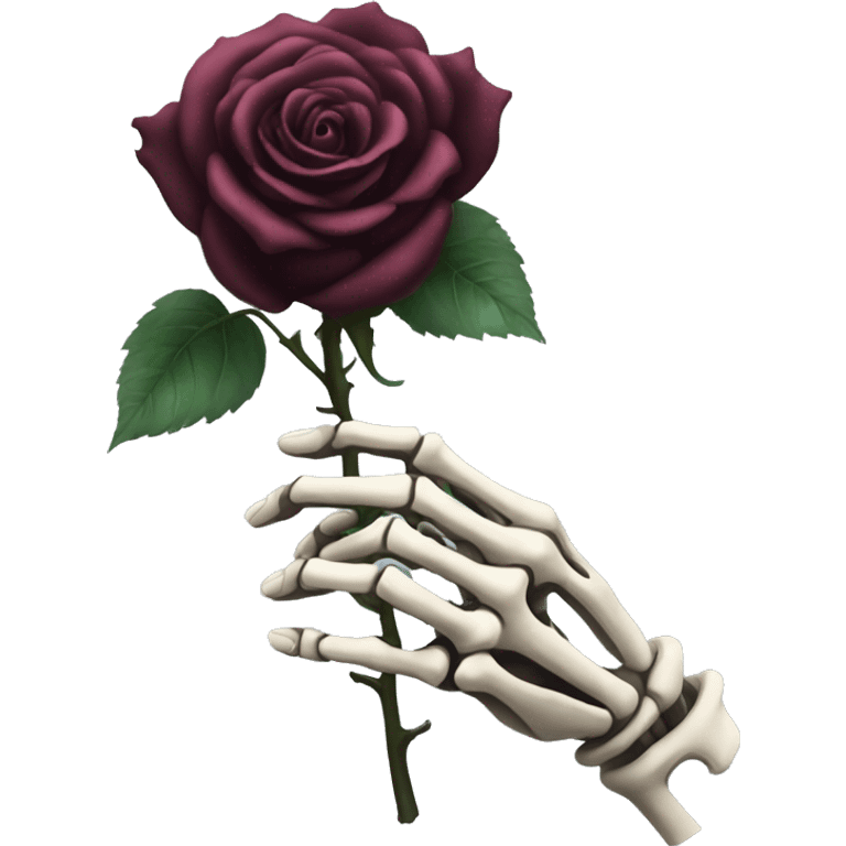 Skeleton hand holding a dark rose emoji