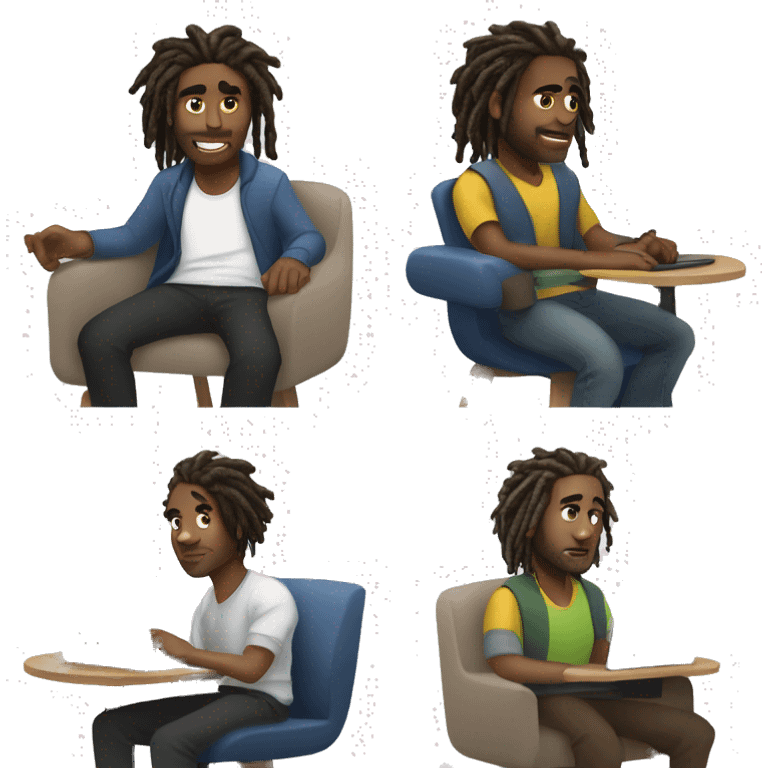 Black-guy-with-dreads-sitting-down-on-chair facing-right-handsided -focused-on-laptop-computer-show-him-sitting in chair emoji