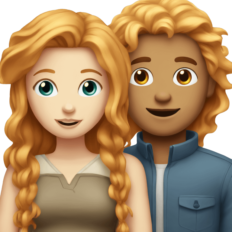 A red-haired blue-eyed girl with a blond guy emoji