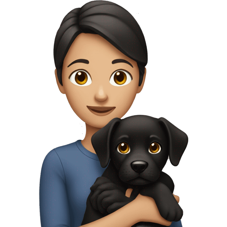 Brunette girl holding black dog emoji