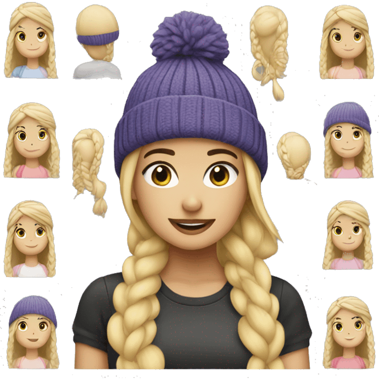 Girl Blonde braided hair in beanie hat emoji