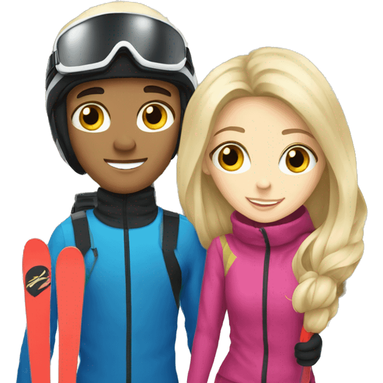 Blonde boy and brunette girl on Ski emoji