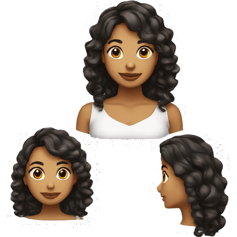 Chica con cabello ondulado negro y largo y tez morena emoji