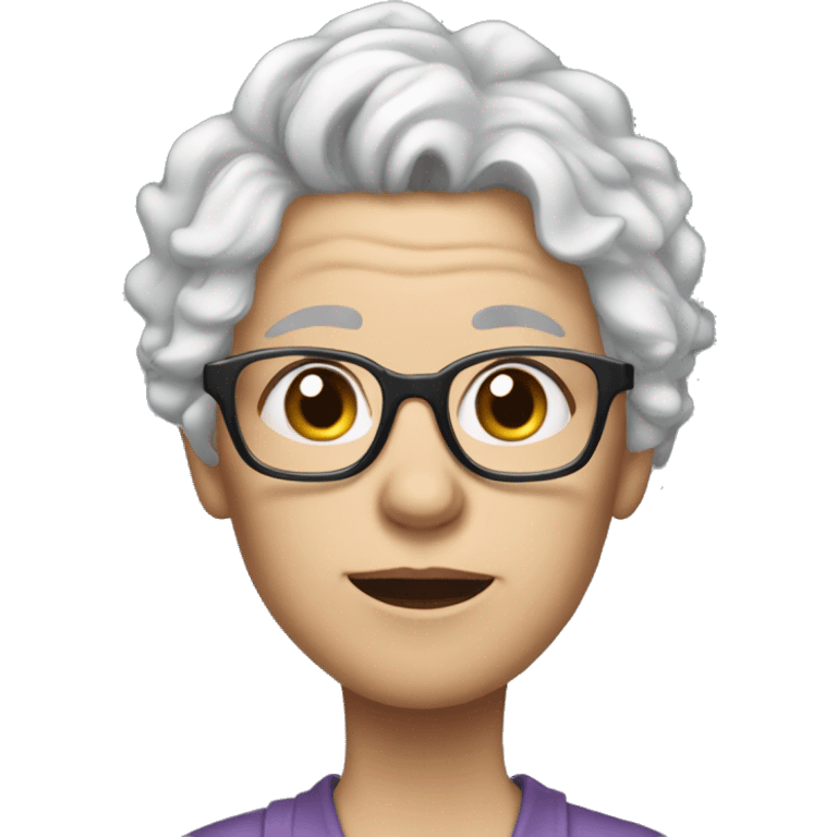 female, short curly white hair, old, wrinkles, glasses, big ears, scar emoji