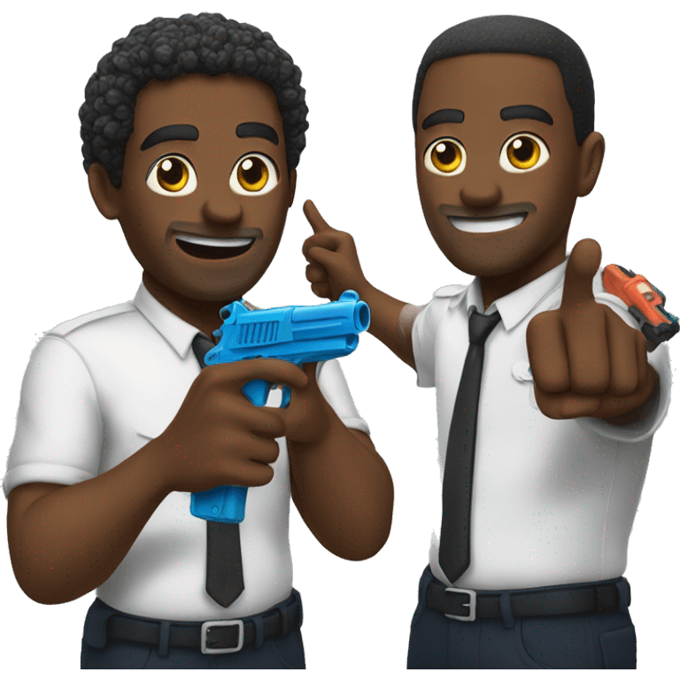 2 black men pointing water guns at each other emoji