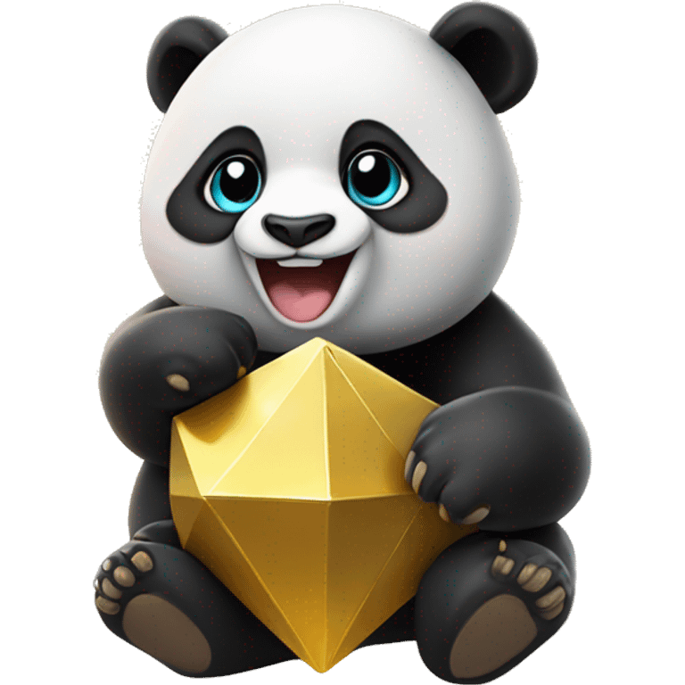 A cute panda with polyhedra logo on it's face smiling holding gold dust emoji