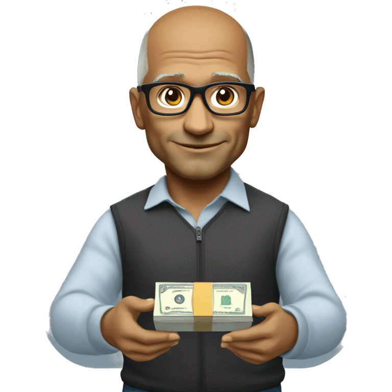 Satya Nadella holding a box of money emoji