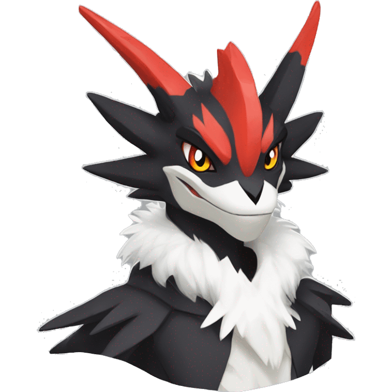 Black Cool Edgy Anthro Noivern-Nargacuga-Silvally-Sergal-Fakémon  with White and Red Edgy markings emoji