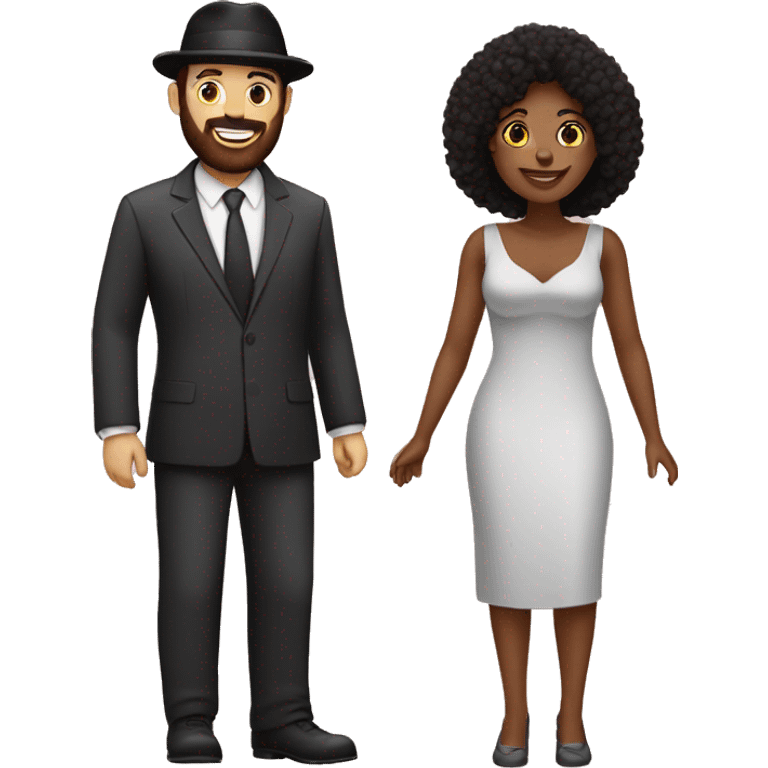 Bearded Jewish man and black woman on date emoji