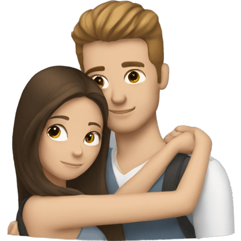 white boyfriend and girlfriend hugging  with brunette hair  emoji