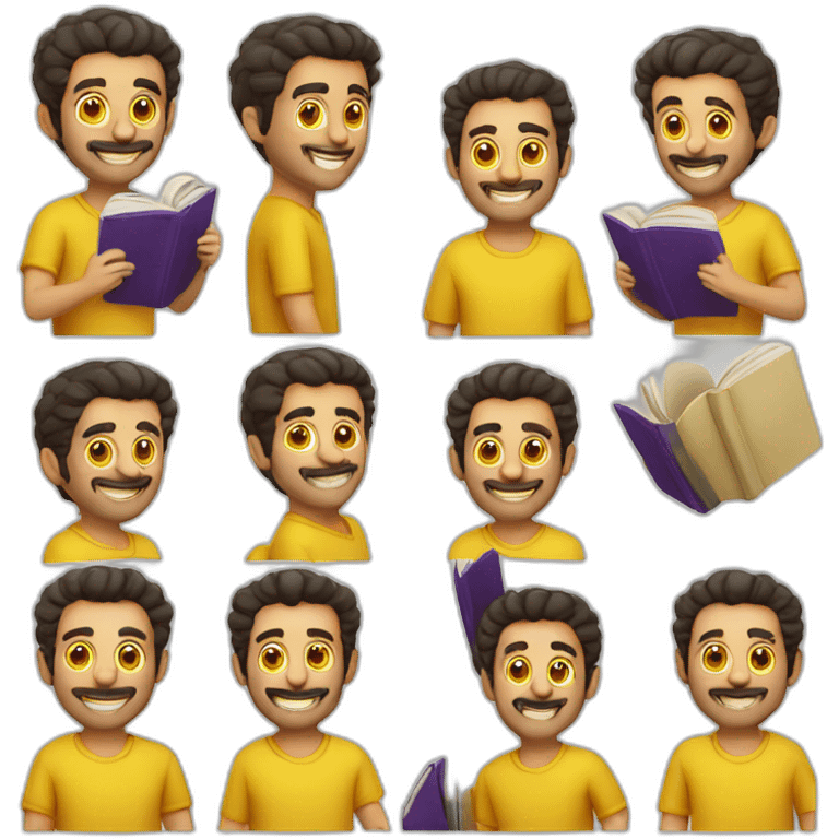 Armenian men with the yellow clothes reading book and looking at camera and smiling  emoji