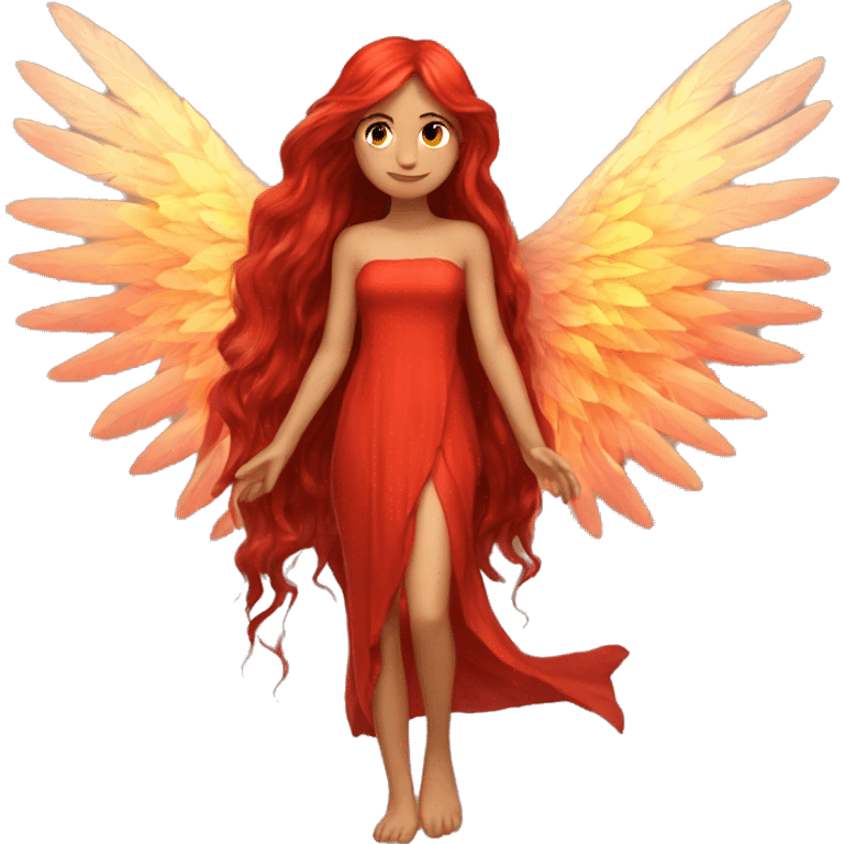 big wings, fire, Beautiful, fairy, red, long hair emoji