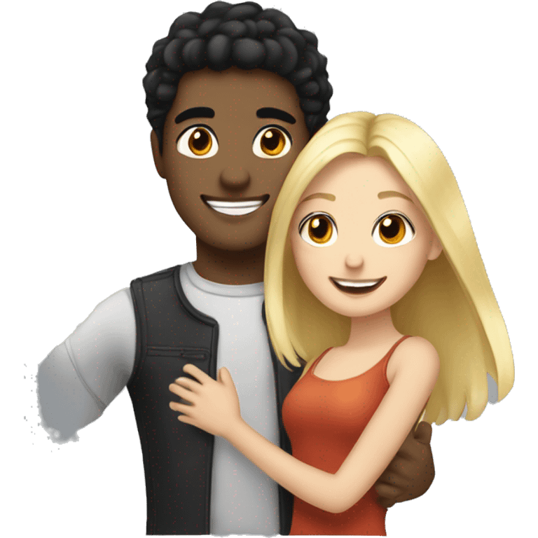 Blonde girl happy and celebrated with boyfriend with black hair  emoji