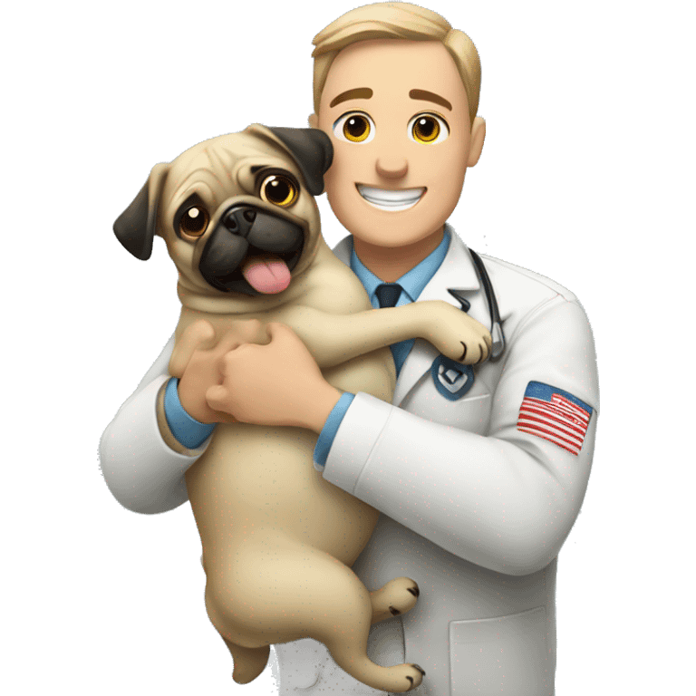 vet hugging a happy pug emoji