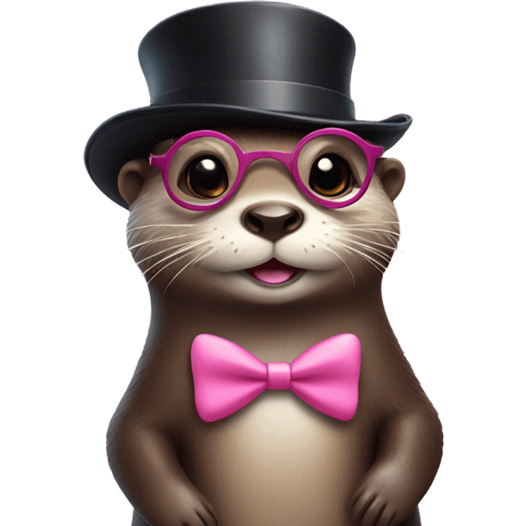 Cute Otter with glasses and top hat holding pink shell  emoji