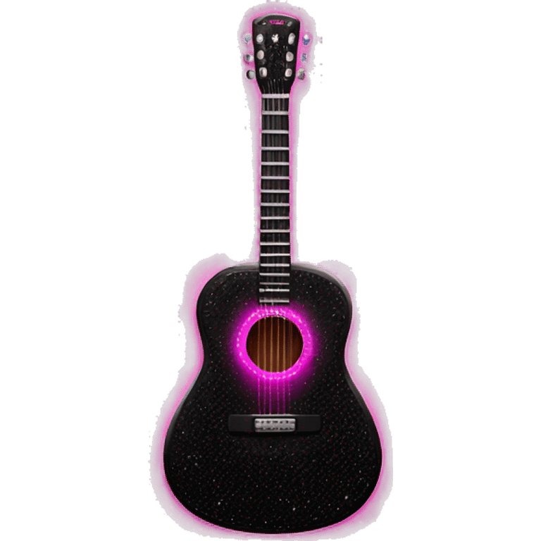 Realistic neon pink to black acoustic guitar with sparkly shiny glitter and diamonds on it. emoji