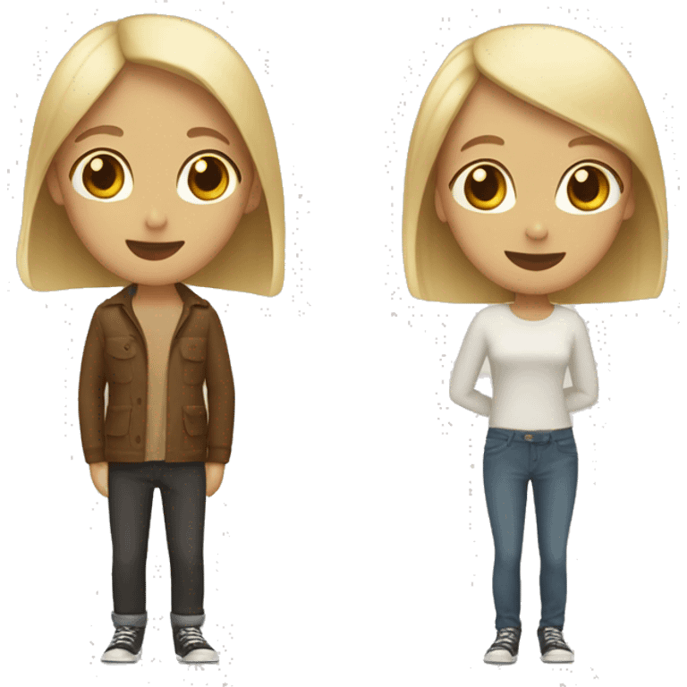 Two friends, one tall with short blonde bob. The other short with long brown hair emoji