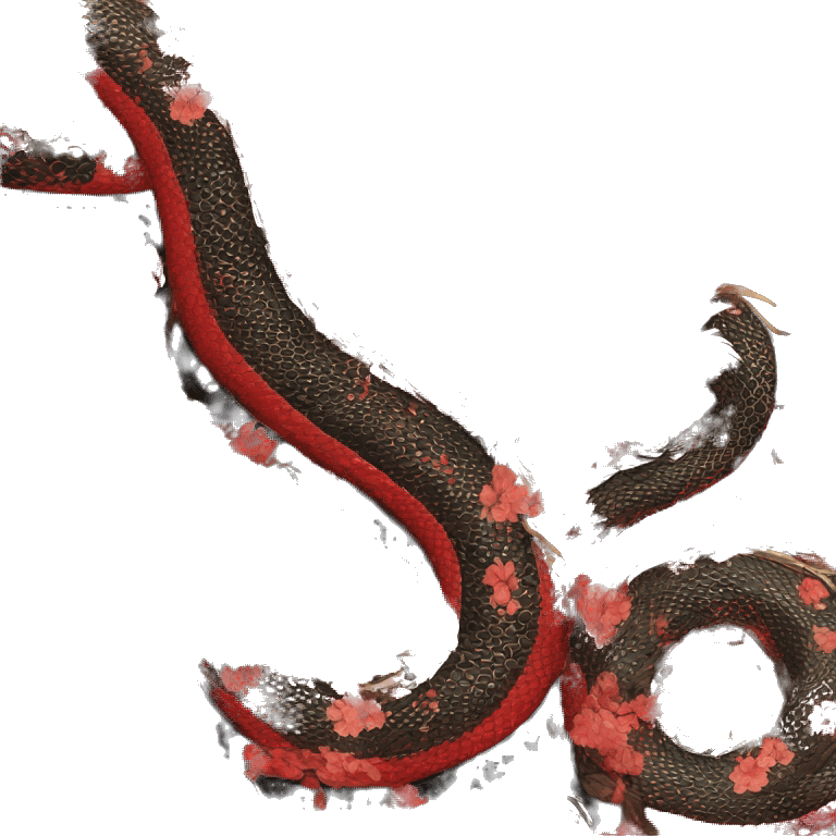 Black and red Eastern dragon serpent intricate patterns floral flowers emoji