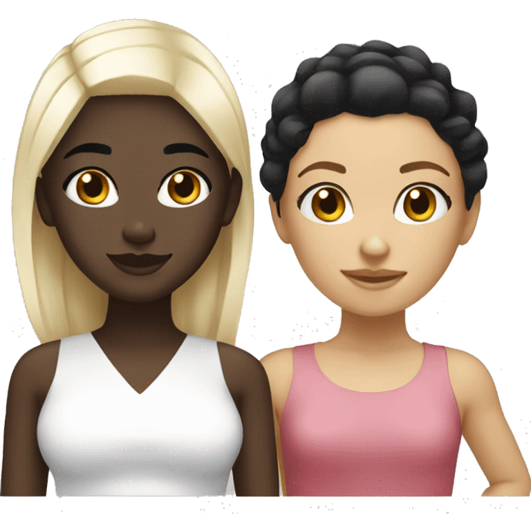 Black girl black hair and white blonde girl posing emoji