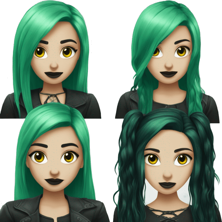 Goth girl emoji long black hair on left side green hair on right side  emoji