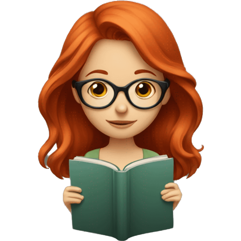 red head girl with glasses reading a book emoji