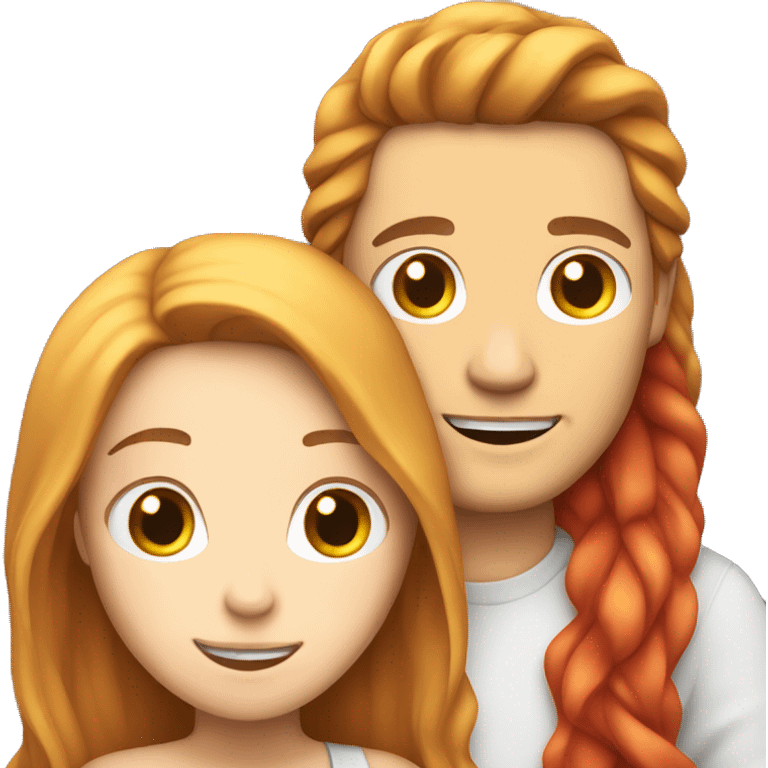 White Man with long hair hugging a white red hair woman emoji