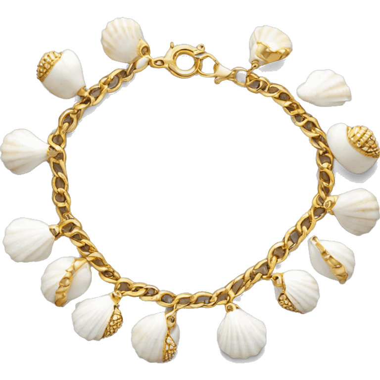 Shell bracelet made out of small white shells linked together with gold chain  emoji