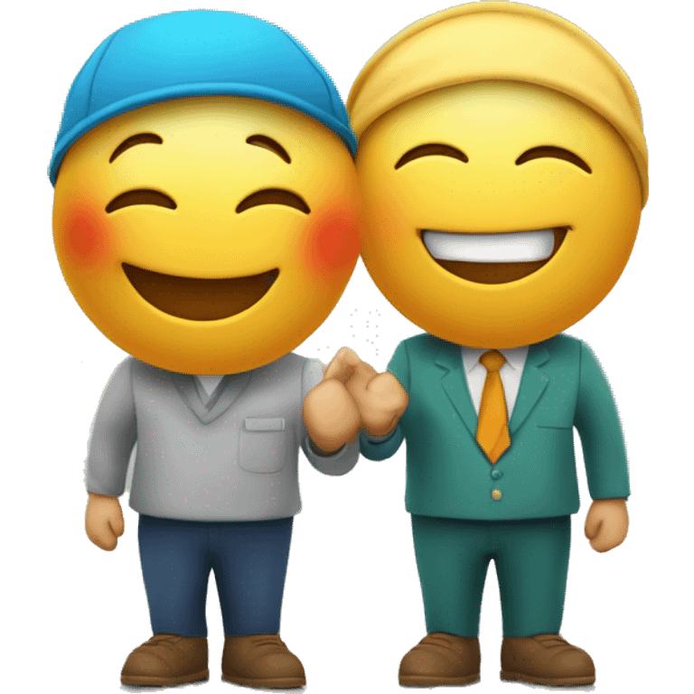 2 happy smileys symbolizing harmonizing and optimization of service at 2 banks on 2 islands. growth mindset, empowerment, future, prosperity emoji