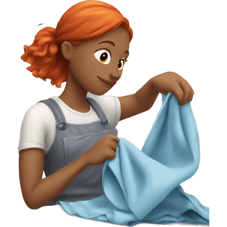 red-haired girl cleaning clothes with a cloth emoji