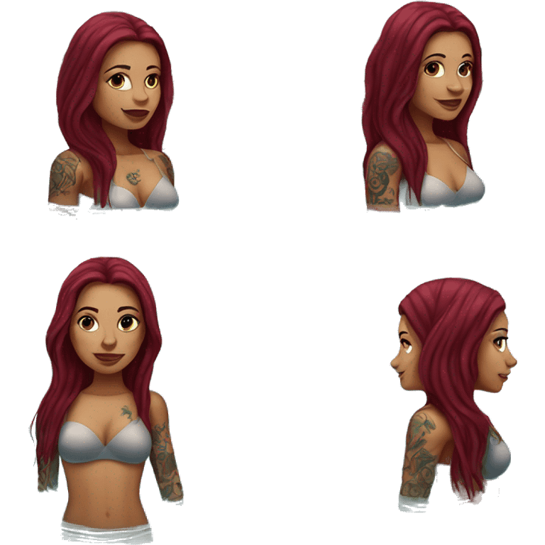 Beautiful tattooed  burgundy long haired woman swimming in a pool emoji