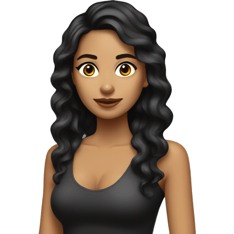 Chica morena, cabello ondulado largo negro emoji