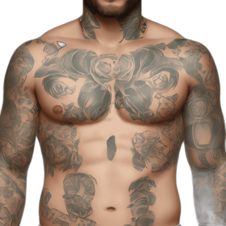 body covered in tattoos chest only circle emoji