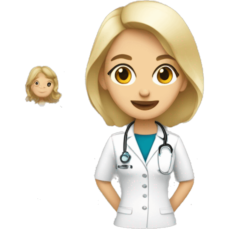 Mujer con unifome medico negro y que sea rubia emoji