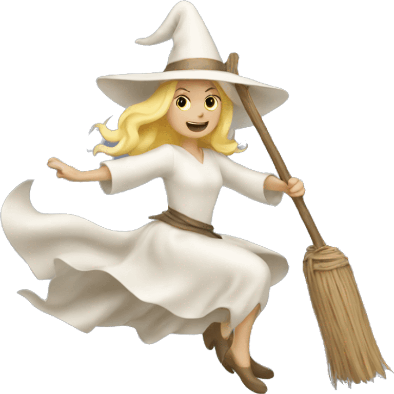 Blonde white witch flying on broom emoji