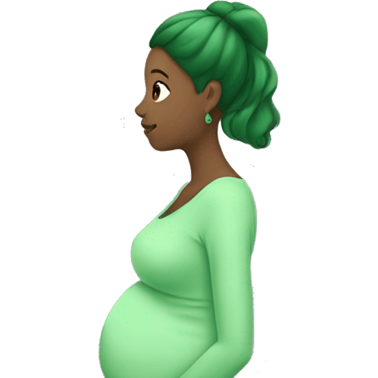 Pregnant woman all in green from the side profile with green skin tone and eyes  emoji