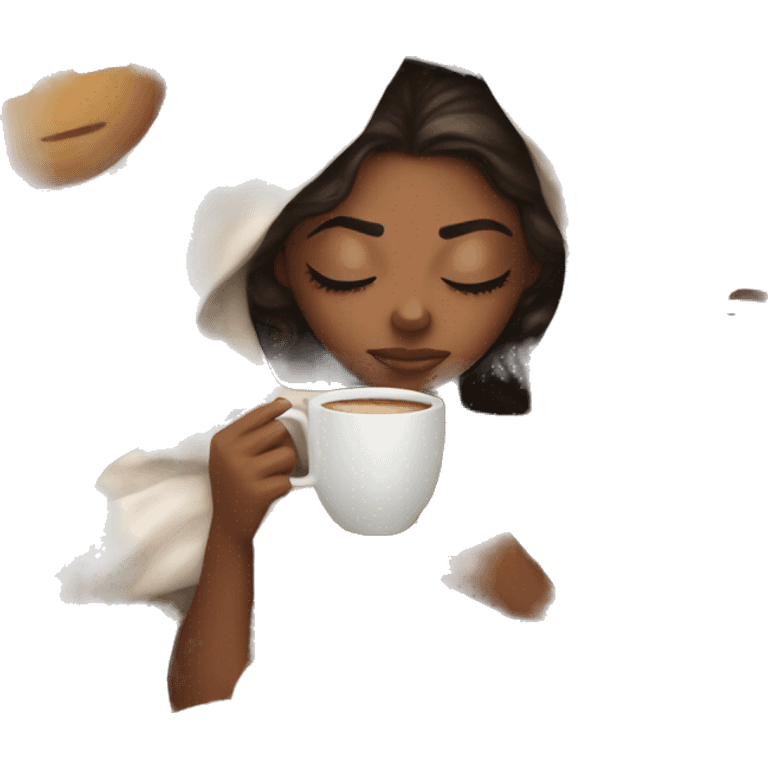 brown girl inside a blanket sipping coffee eyes closed emoji