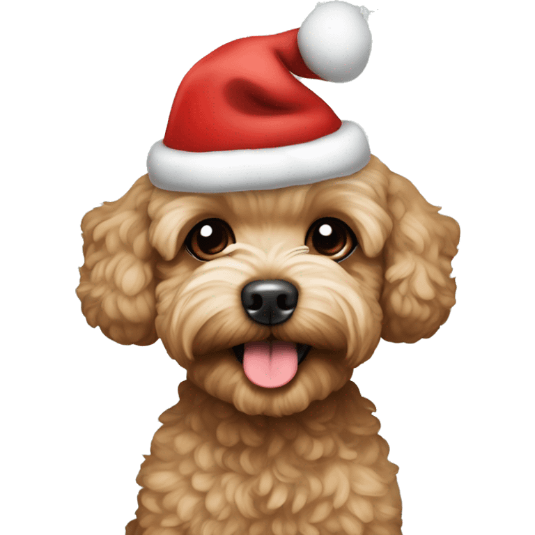 Brown maltipoo in a Christmas hat emoji