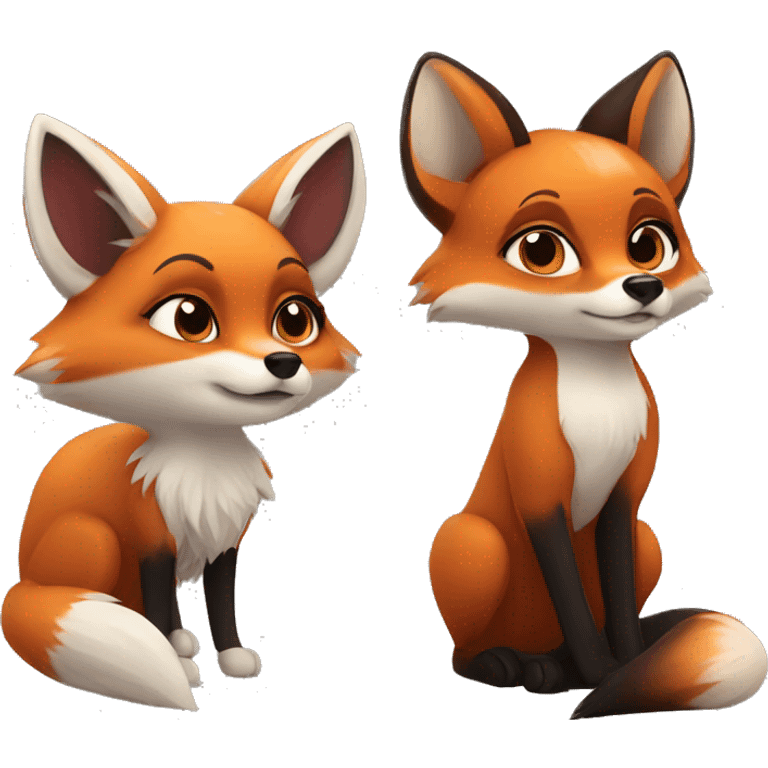 coquette cute red fox and black fox females emoji