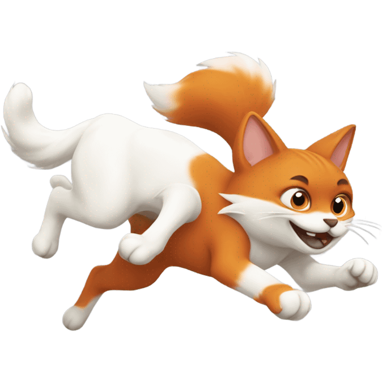 White cat chasing a fox emoji