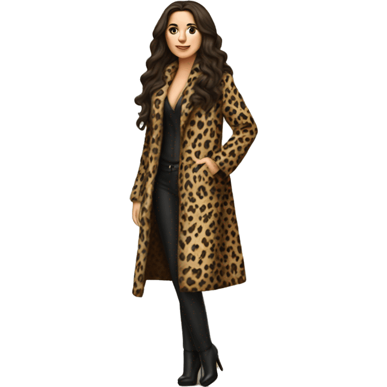 Beautiful realistic long brunette hair mob wife with leopard coat emoji