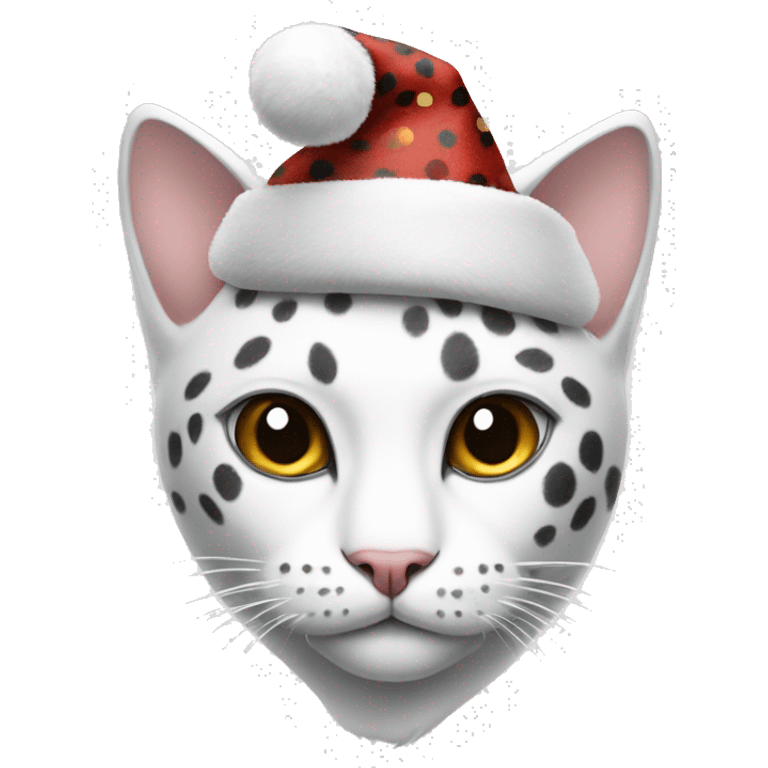 White cat with gray leopard spots and a Christmas hat emoji