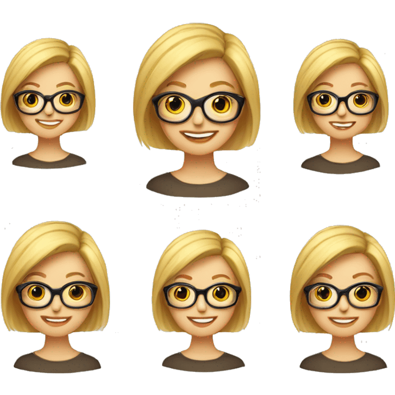 profesora rubia de pelo corto y liso con gafas redondas muy sonriente emoji