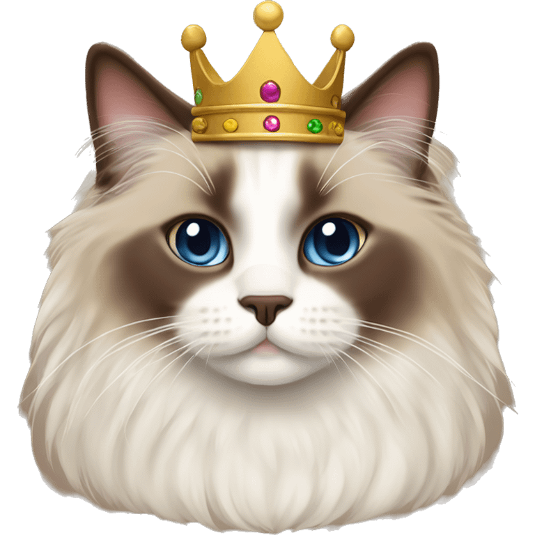 Chocolate point ragdoll cat with crown  emoji