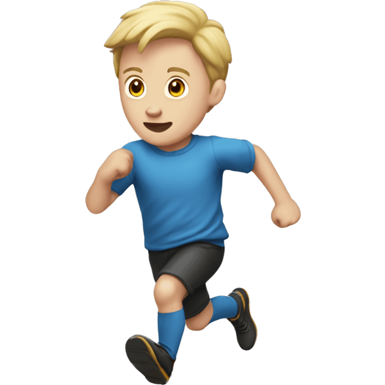 a white kid running, dressed as an islande emoji