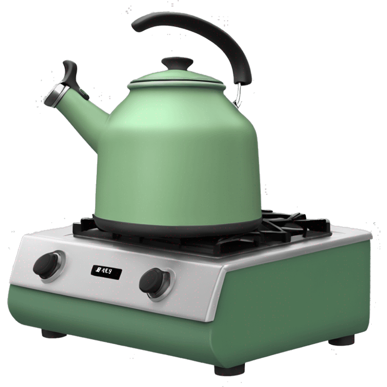 Sage green kettle on stove top ￼ emoji