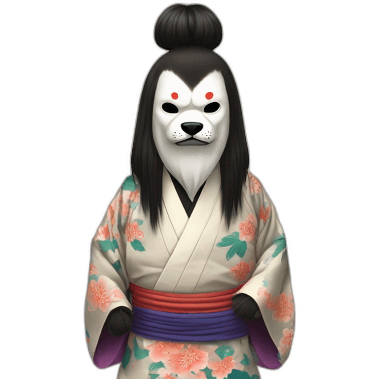 wearing-noh-dog-mask-longhair-massive-guy-japanese-kimono emoji