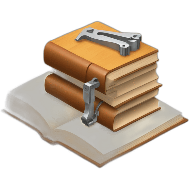 isometric thick BOOK with picture of wood, meta, welder, tools emoji