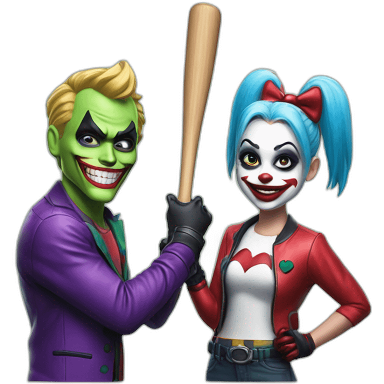 Joker and Harley Quinn with gum and baseball bat emoji