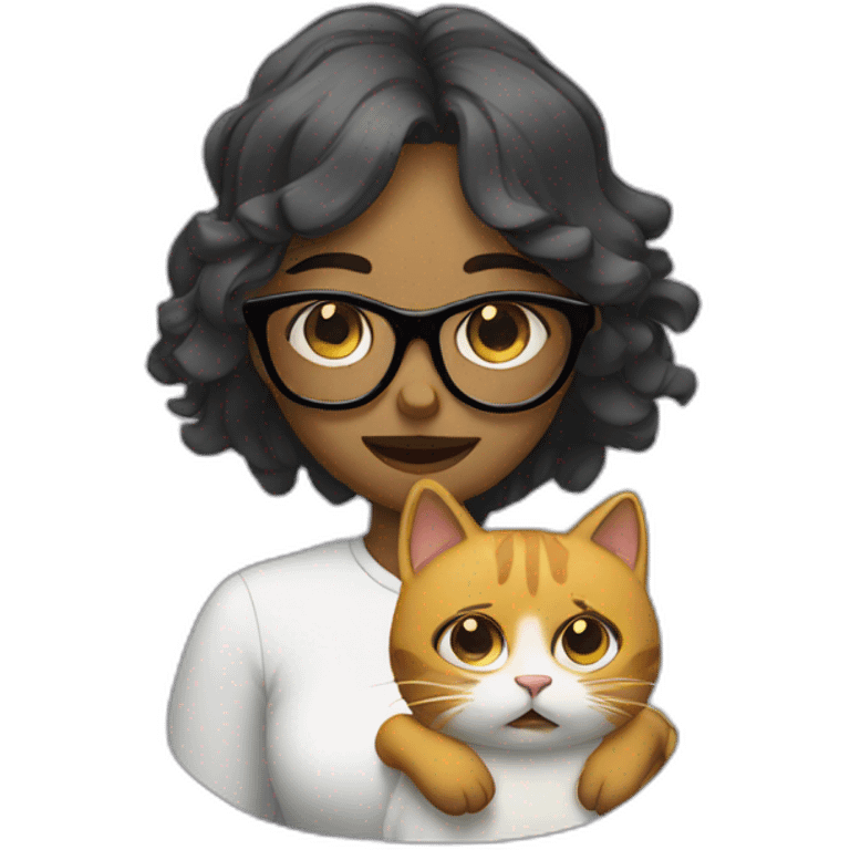 A womab with glasses crying with her cat emoji