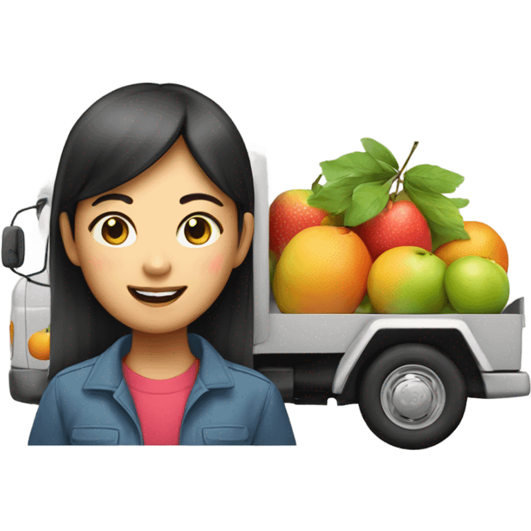 Asian girl fruit Delivery driver in truck emoji